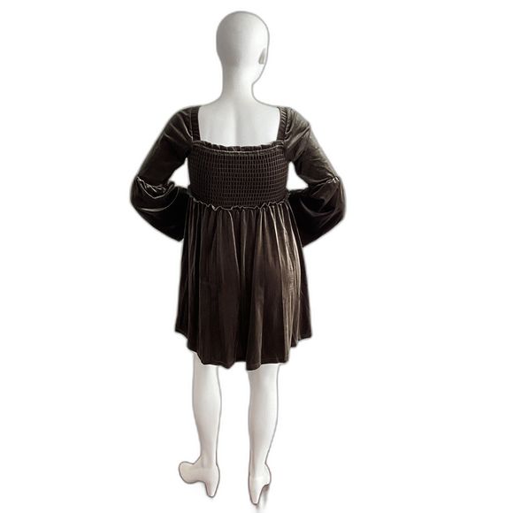 Miss Me Dress Olive Green Velvet Embroidered Bodice Bell Sleeve Mini S - Picture 4 of 12